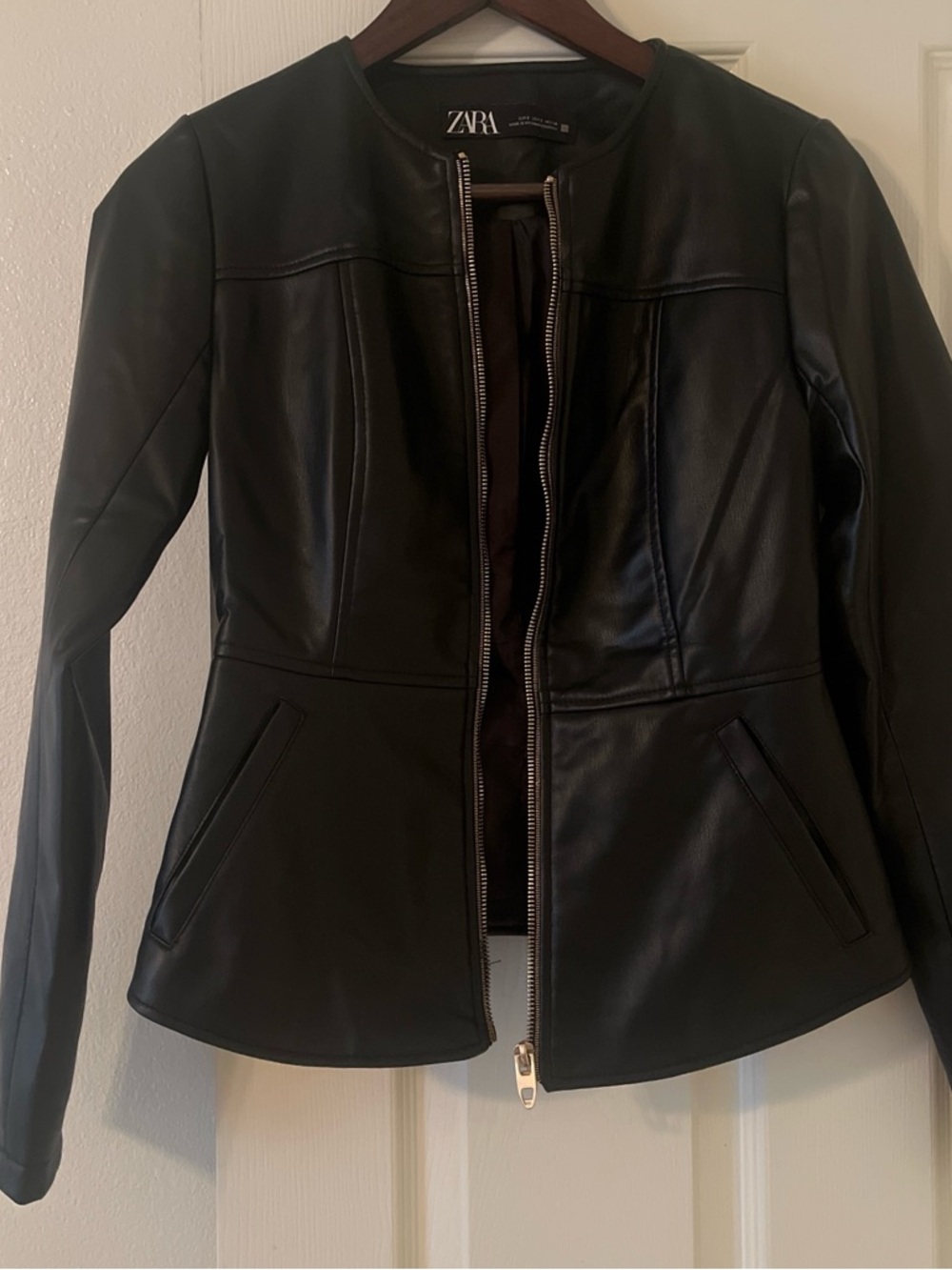 ZARA Black Faux Leather Zip-Front Jacket